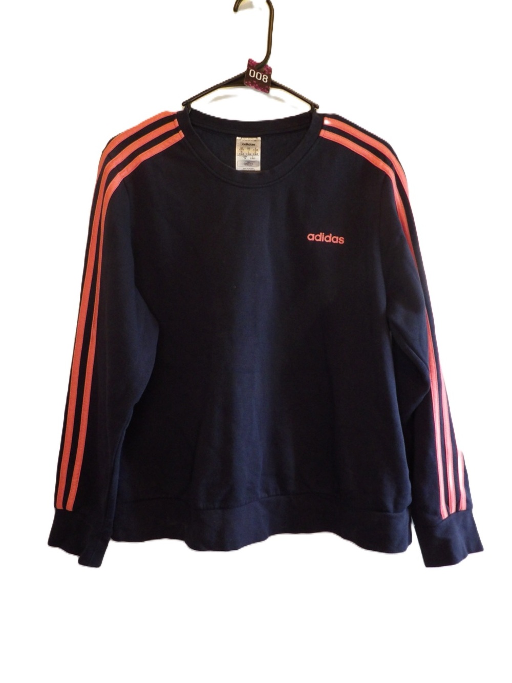 adidas Navy Crewneck Sweatshirt with coral Shoulder Stripes